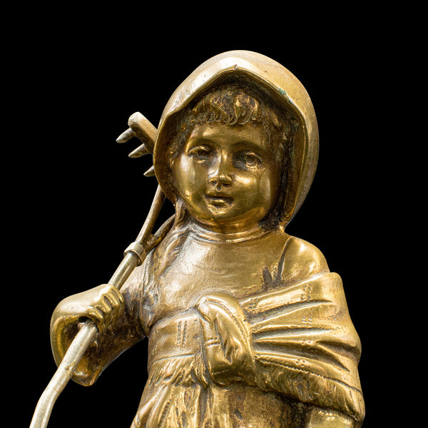 Small Antique Farm Girl Figure, French, Bronze, Statuette, Provincial, C.1920