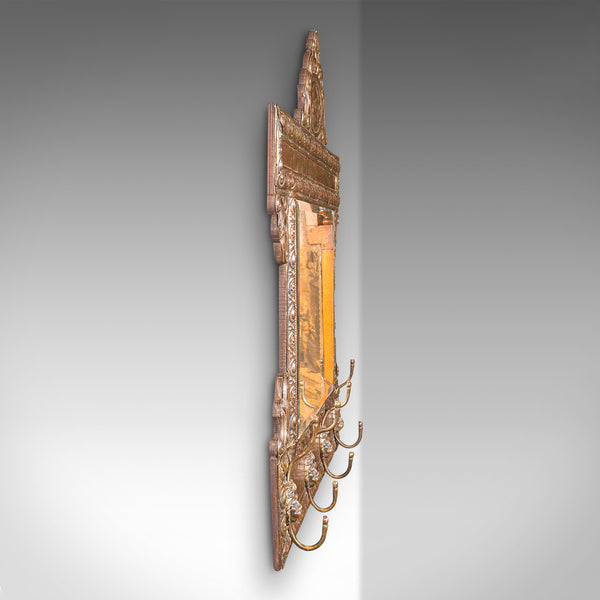 Antique Hallway Valet Mirror, Dutch, Brass, Reception, Wall, Edwardian, C.1910