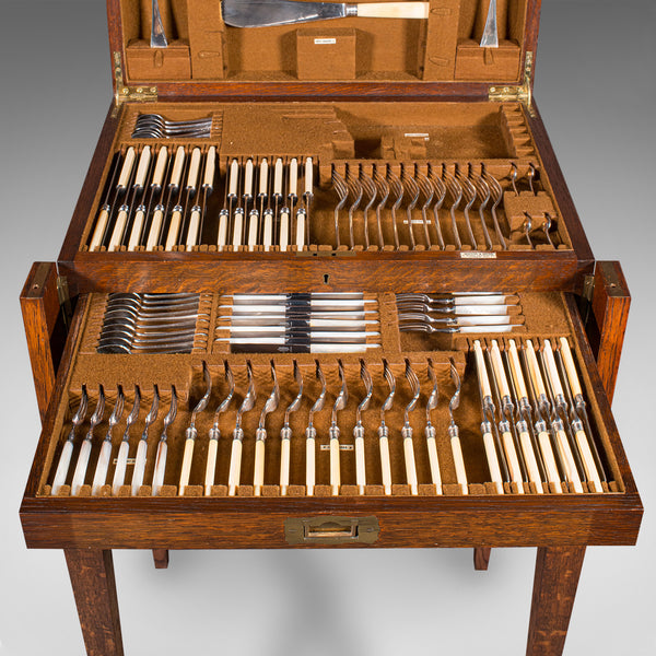 Antique 154pc Canteen On Stand, English, Oak, Mappin & Webb, Cutlery, Edwardian