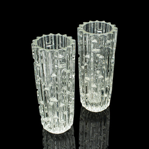 Pair Of Vintage Designer Vases, Czech, Bohemian Art Glass, Flower Sleeve, C.1960