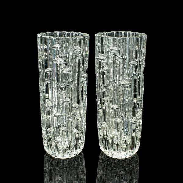 Pair Of Vintage Designer Vases, Czech, Bohemian Art Glass, Flower Sleeve, C.1960