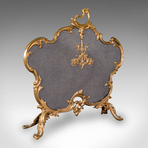 Antique Rococo Fire Screen, French, Gilt Brass, Fireside Panel, Victorian, 1900