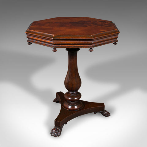 Antique Octagonal Wine Table, English, Flame, Lamp, Side, William IV, Circa 1835