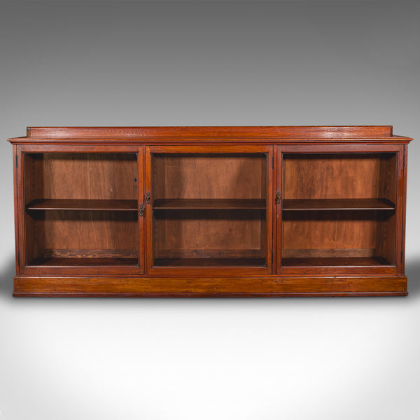 7' Wide Antique Museum Bookcase, Glazed Library Cabinet, Early Victorian, C.1840