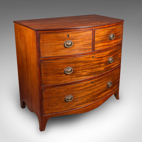 Antique Bow Front Chest of Drawers, English, Bachelors, Bedroom, Georgian, 1790