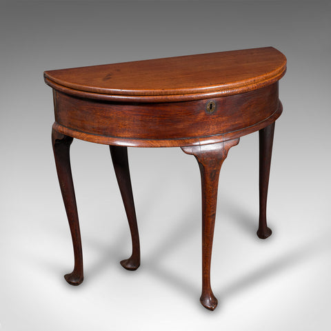 Antique Demi Lune Tea Table, English, Fold Over, Hall, Console, Georgian, C.1750