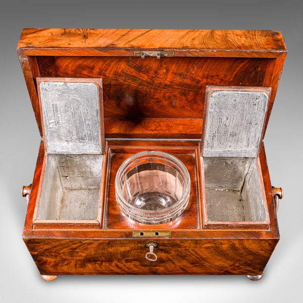 Antique Tea Caddy, English, Loose Leaf Canister, Mixing Glass, Regency, C.1820