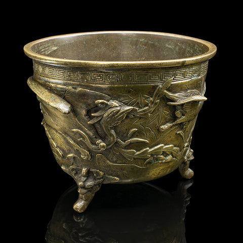 Antique Oriental Planter Bowl, Chinese, Brass, Jardiniere Pot, Qing, Victorian