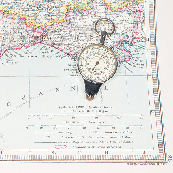 Vintage 2-in-1 Pendant Map Measure, German, Navigational Tool, Mid Century, 1960