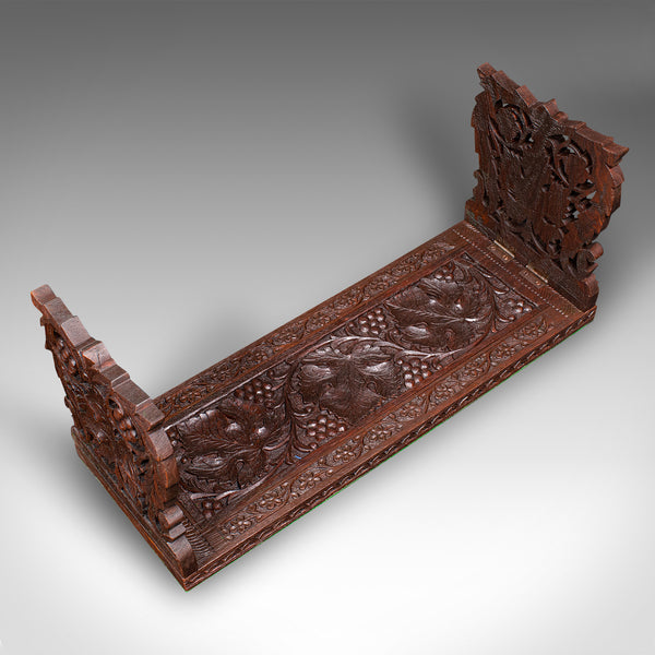 Antique Extending Book Slide, Anglo Indian, Carved Teak, Novel Rest, Victorian