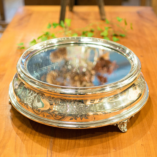 Antique Mirrored Cake Display Stand, Silver Plate, Retail, Wedding, Edwardian