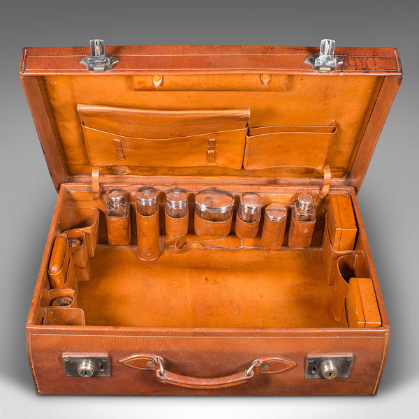 Antique Gentleman's Valet Suitcase, English, Leather, Fitted Interior, C.1920