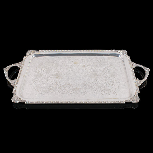 Large Antique Presentation Tray, Egyptian Silver Plate, Afternoon Tea, Victorian