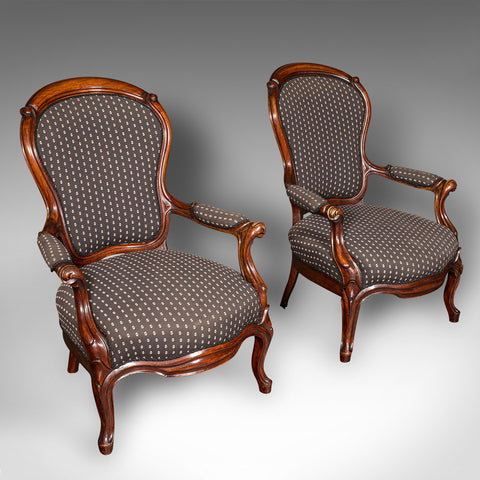 Pair Of Antique Elbow Chairs, French, Morning Room Armchair, Victorian, C.1900