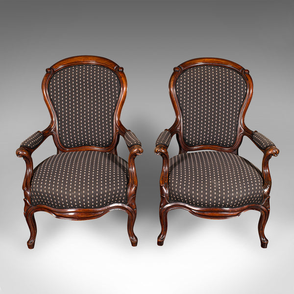 Pair Of Antique Elbow Chairs, French, Morning Room Armchair, Victorian, C.1900