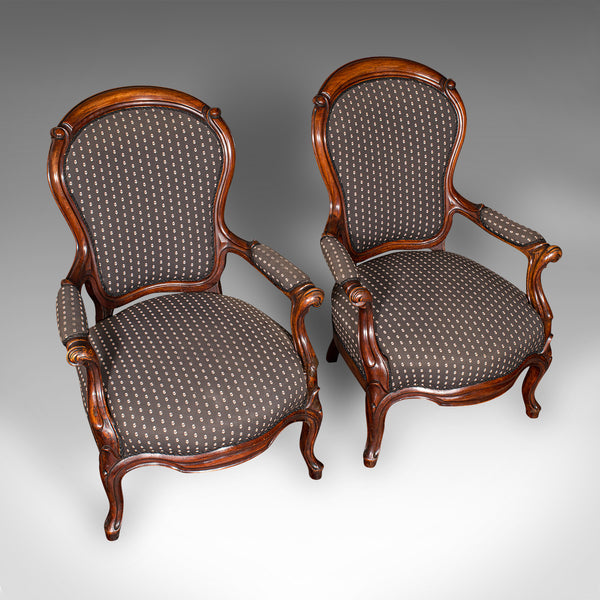 Pair Of Antique Elbow Chairs, French, Morning Room Armchair, Victorian, C.1900