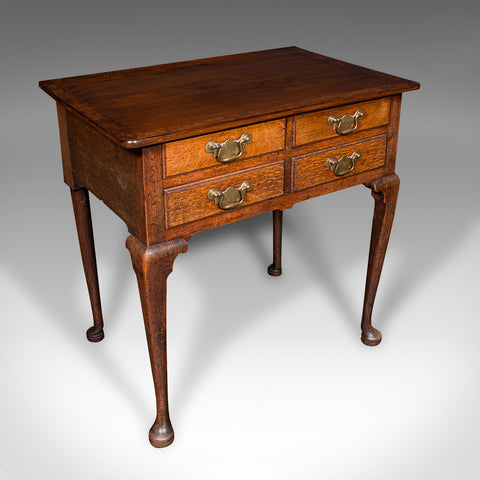 Antique 4 Drawer Lowboy, English, Oak, Walnut, Correspondence Desk, Georgian