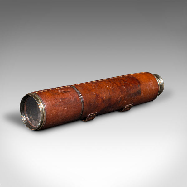 Antique 3 Draw Telescope, English Brass, Leather, Newton & Co, Victorian, C.1870