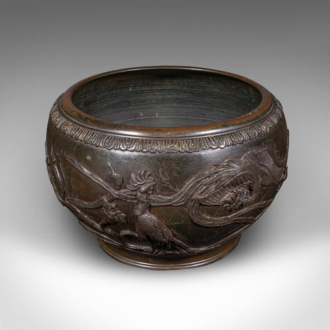 Antique Jardiniere Bowl, Japanese, Bronze, Decorative Planter, Edo, Victorian