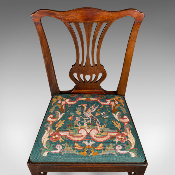 Antique Embroidered Side Chair, English, Hall, Morning Room, Georgian, C.1800