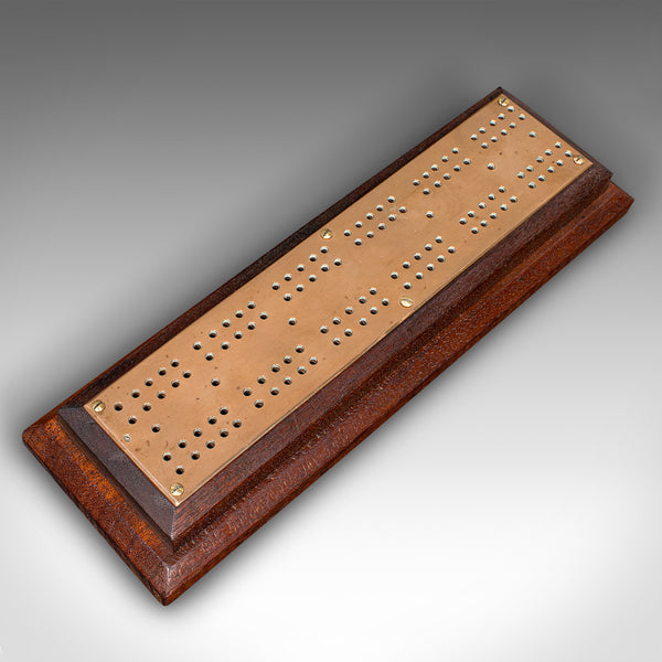 Antique Cribbage Board, English, Oak, Brass, Card Game Scoreboard, Circa 1920