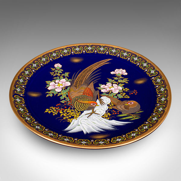 Large Vintage Pheasant Display Plate, Chinese, Lacquer Ceramic Charger, C.1980