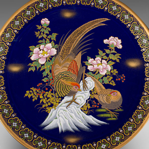 Large Vintage Pheasant Display Plate, Chinese, Lacquer Ceramic Charger, C.1980