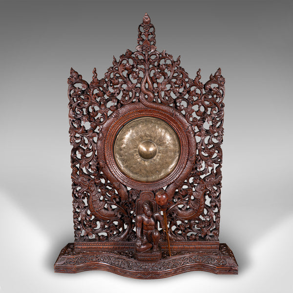 Ornate Antique Temple Gong, Burmese, Carved, Mounted Chime, Victorian, C.1900