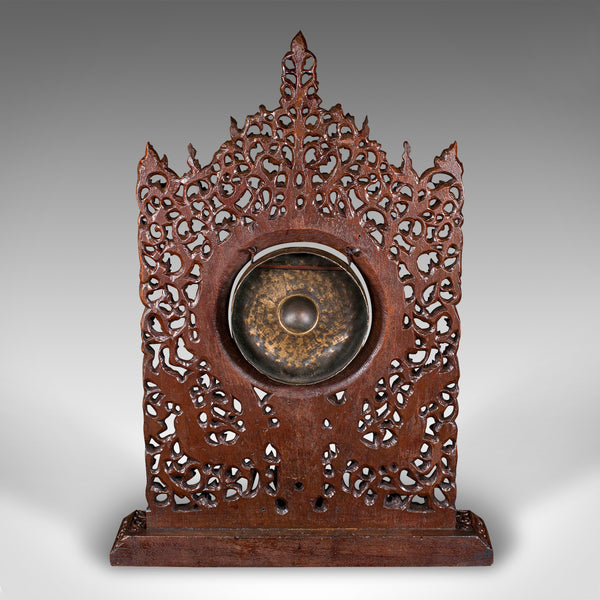 Ornate Antique Temple Gong, Burmese, Carved, Mounted Chime, Victorian, C.1900