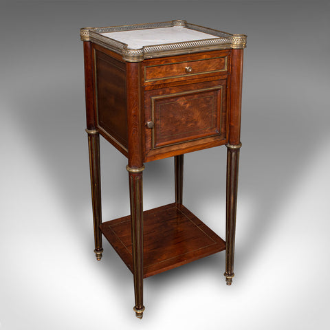 Antique Bedside Table, French, Walnut, Marble, Nightstand, Victorian, Circa 1840