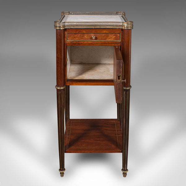 Antique Bedside Table, French, Walnut, Marble, Nightstand, Victorian, Circa 1840