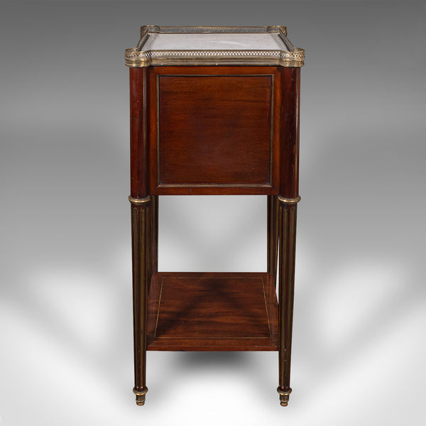 Antique Bedside Table, French, Walnut, Marble, Nightstand, Victorian, Circa 1840