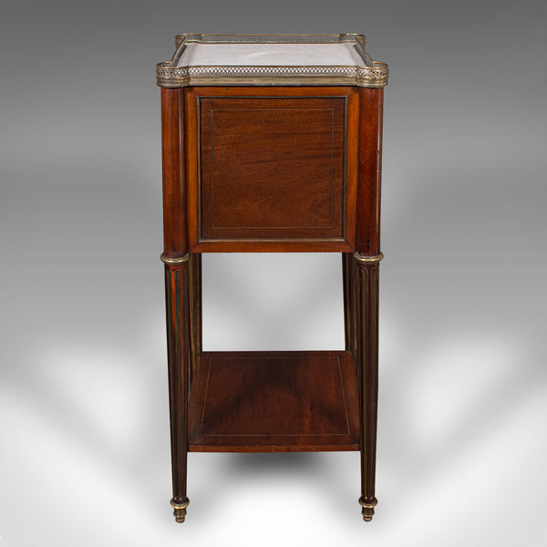 Antique Bedside Table, French, Walnut, Marble, Nightstand, Victorian, Circa 1840