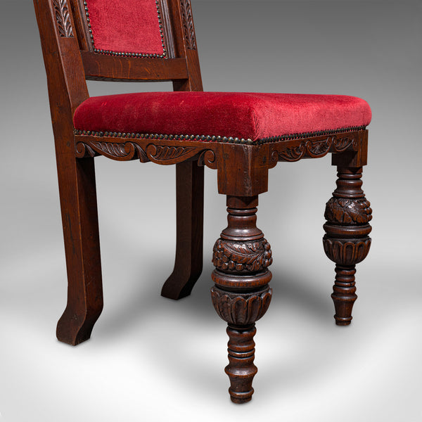 Set of 4 Antique Dining Chairs, Scottish, Oak, Gothic Revival, Victorian, C.1880