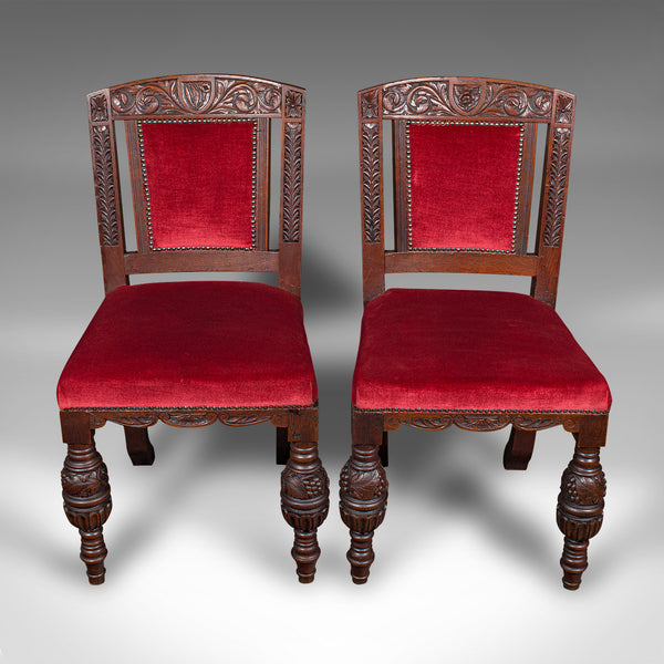 Set of 4 Antique Dining Chairs, Scottish, Oak, Gothic Revival, Victorian, C.1880