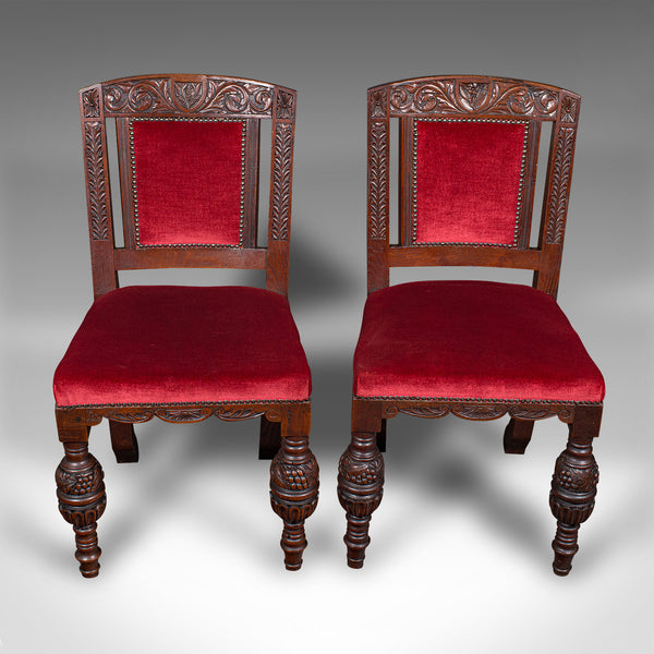 Set of 4 Antique Dining Chairs, Scottish, Oak, Gothic Revival, Victorian, C.1880