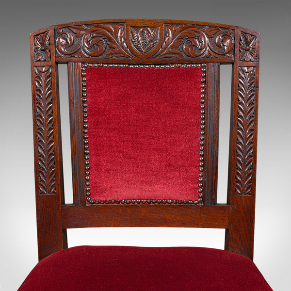 Set of 4 Antique Dining Chairs, Scottish, Oak, Gothic Revival, Victorian, C.1880