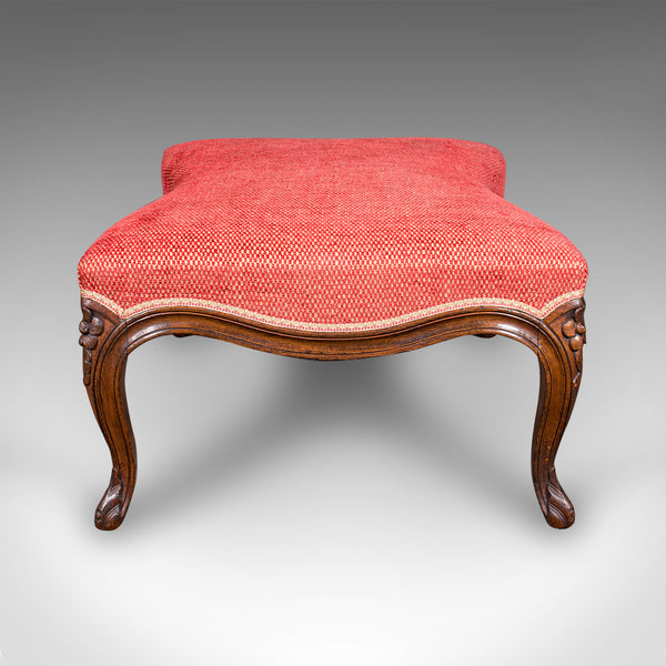 Large Antique Fireside Stool, English, Walnut, Footstool, Victorian, Circa 1850