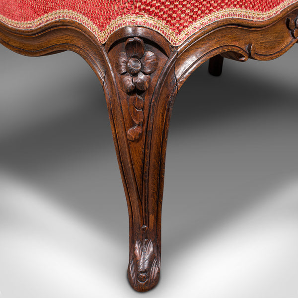 Large Antique Fireside Stool, English, Walnut, Footstool, Victorian, Circa 1850