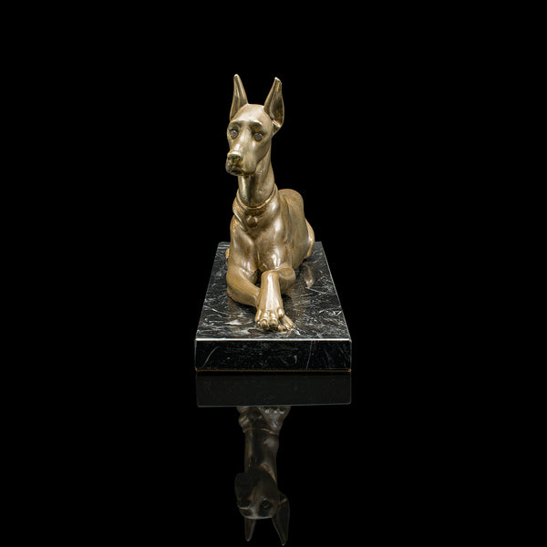 Vintage Great Dane Figure, English, Brass, Dog Statue, Marble, Art Deco, C.1930