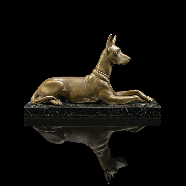 Vintage Great Dane Figure, English, Brass, Dog Statue, Marble, Art Deco, C.1930