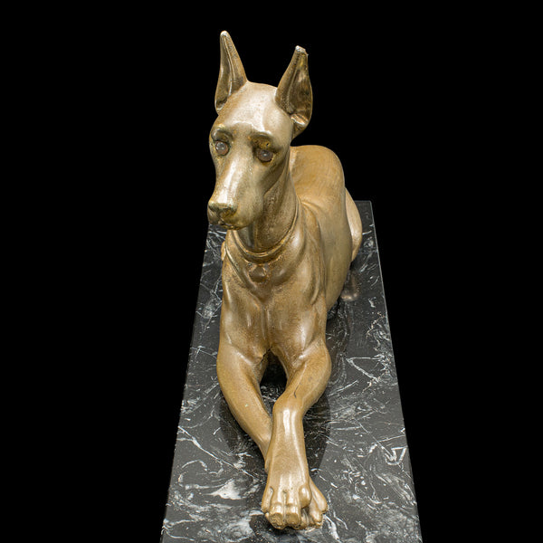 Vintage Great Dane Figure, English, Brass, Dog Statue, Marble, Art Deco, C.1930