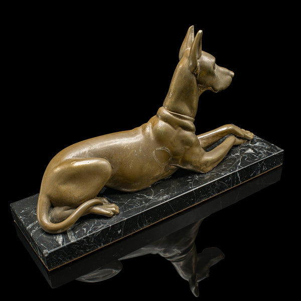 Vintage Great Dane Figure, English, Brass, Dog Statue, Marble, Art Deco, C.1930