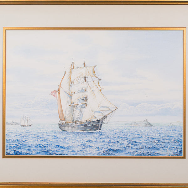 Vintage Ship Painting, English, Framed Maritime Art, Watercolour, Nautical Scene