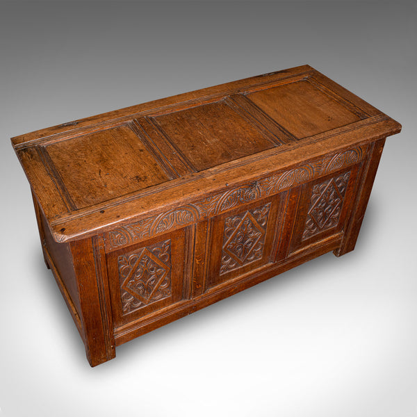 Large Antique Coffer, English, Oak Storage Trunk, Linen Chest, William III, 1700