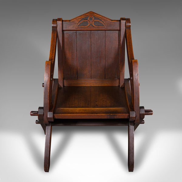 Antique Glastonbury Chair, English Oak, Gothic Revival Seat, Victorian, C.1880