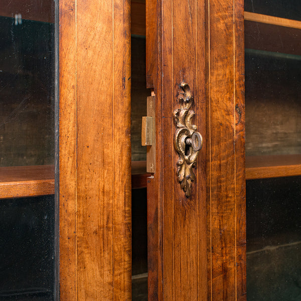 Antique Twin Pier Cabinet, English, Walnut, Boxwood, Glazed Bookcase, Regency