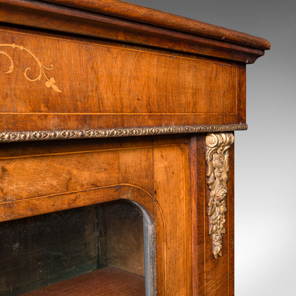 Antique Twin Pier Cabinet, English, Walnut, Boxwood, Glazed Bookcase, Regency