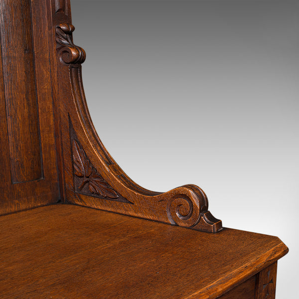 Antique Gothic Revival Hall Chair, Scottish Oak, Reception Seat, Victorian, 1870