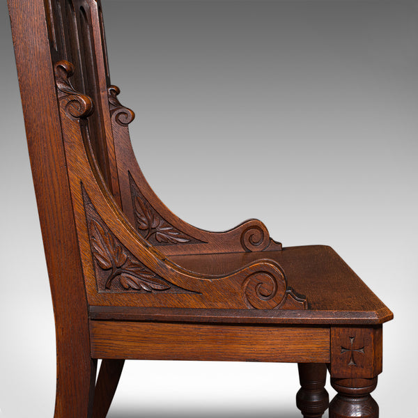 Antique Gothic Revival Hall Chair, Scottish Oak, Reception Seat, Victorian, 1870